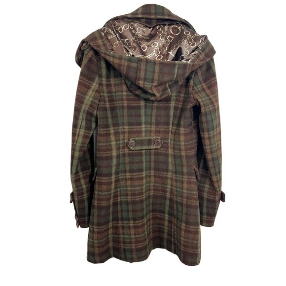 Goode Rider Brown & Green Plaid Double Breasted Coat Jacket Wool - Size Small - Picture 2 of 7